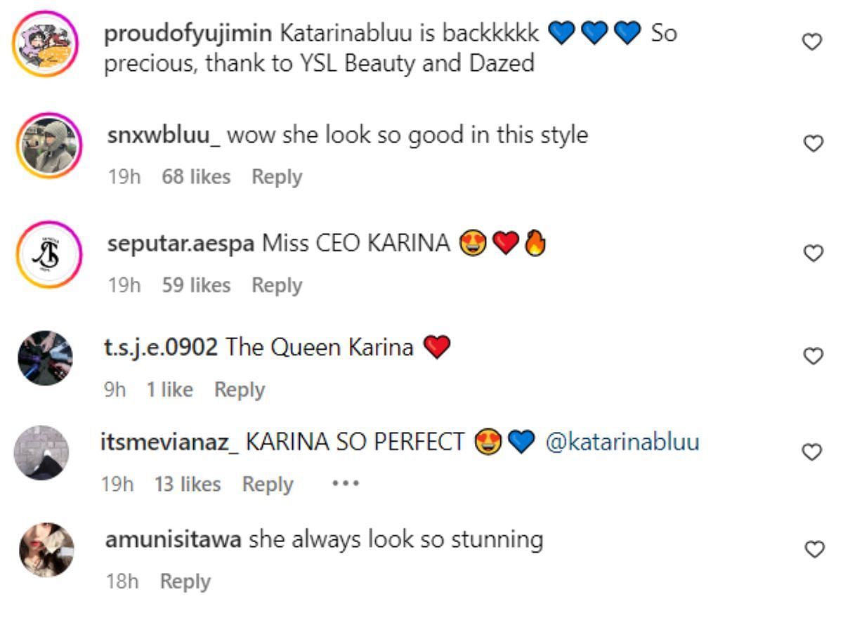 Fans are happy to see Karina's comeback for YSL and her new visuals for Dazed Korea (Image via Instagram)